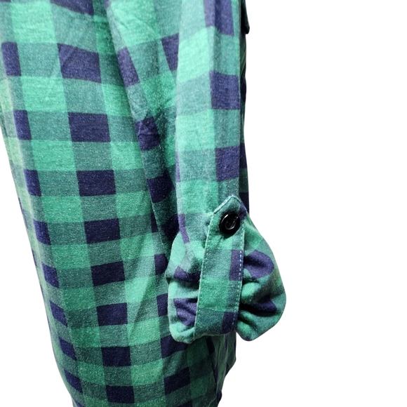 Womens DJT Soft Stretchy Green and Blue Plaid Button-Up Shirt Roll Up Sleeve M - Picture 6 of 8